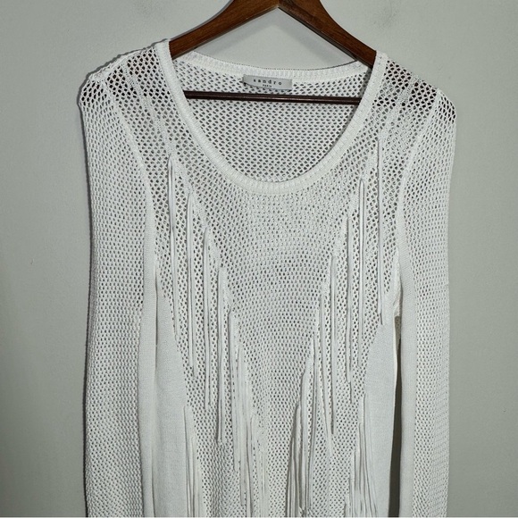 Sandro Paris Open Knit Fringe Top Sweater Long Slev Size Small - Picture 5 of 15